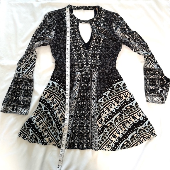 Free People Tegan Border Printed Mini Dress Pockets Black White Combo Boho - Picture 11 of 16